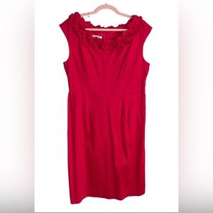 NWT! London Times  Fuchsia Hot Pink  Ruffled Scoop Neck Midi Dress Size 14